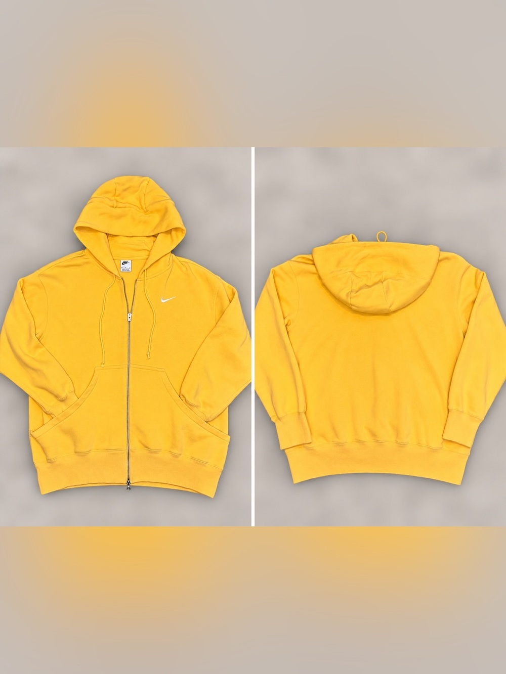 Nike Yellow Full-Zip Hooded Sweatshirt with White Swoosh